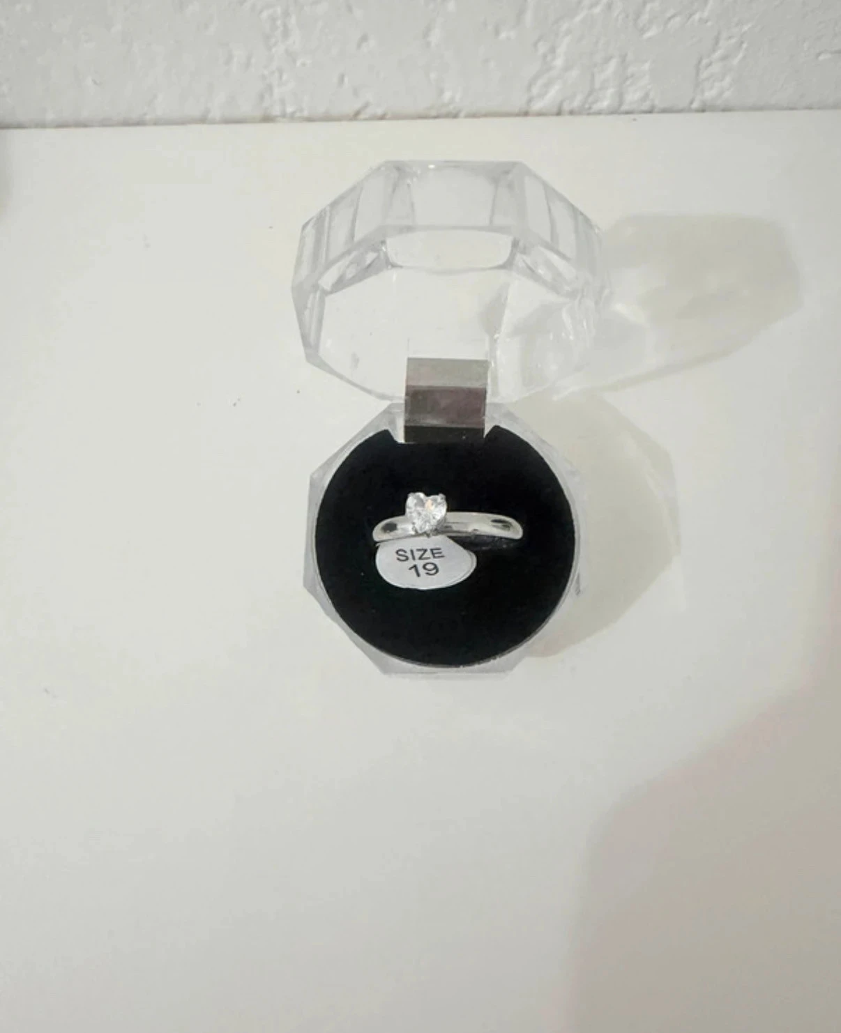 Stainless Steel Transparent Crystal Heart Solitaire Ring - Size 60 (19mm) - Gift Box Included – photo 2